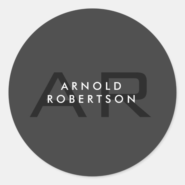 Sticker Rond Monogramme moderne Gris clair tendance Ajouter un  (Devant)