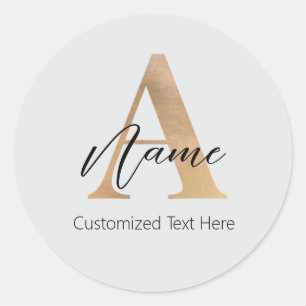 Sticker Rond Monogramme moderne Initiale A & Nom Personnalisé