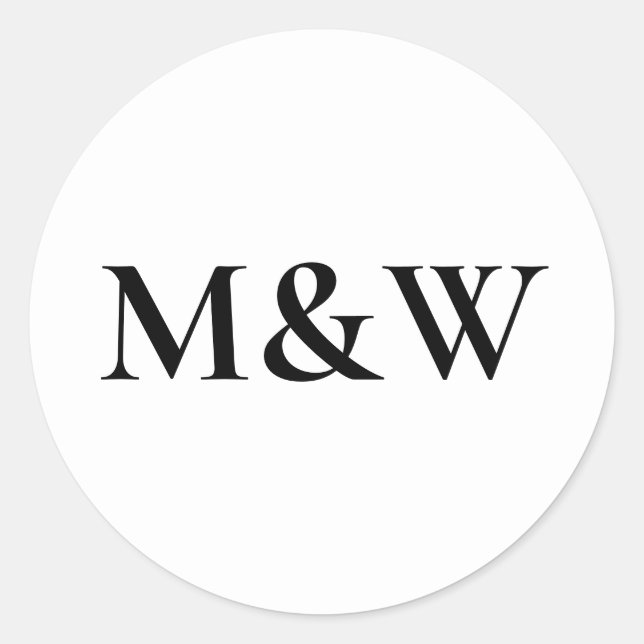 Sticker Rond Monogramme Moderne Mariage Gras Noir & Blanc (Devant)