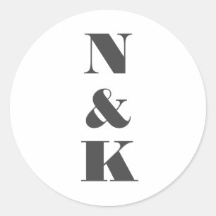 Sticker Rond Monogramme moderne minimaliste Blanc Mariage éléga