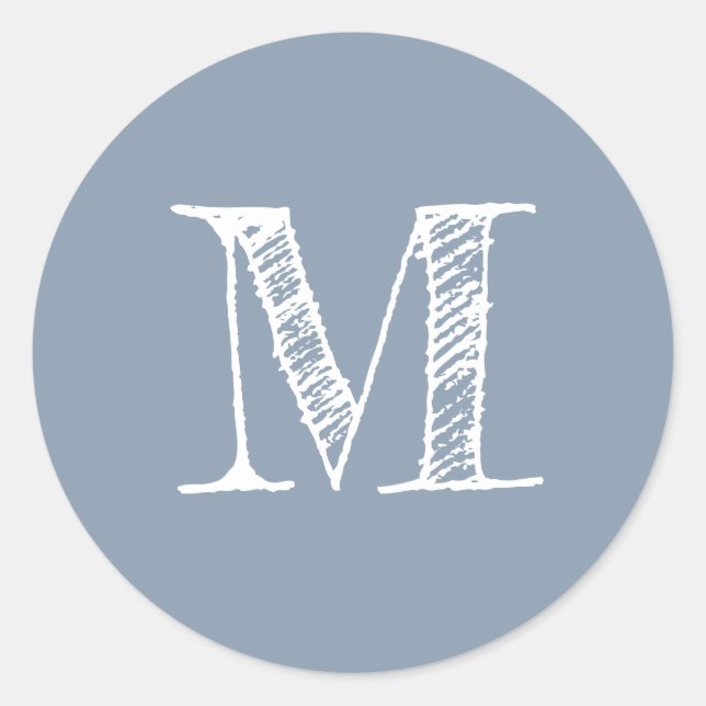 Sticker Rond Monogramme moderne Monogramme initial Dusty Blue (Devant)