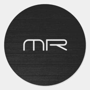Sticker Rond Monogramme moderne Noir Blanc Nom Initiales