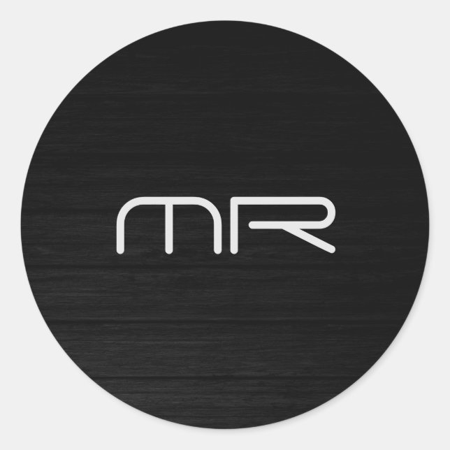 Sticker Rond Monogramme moderne Noir Blanc Nom Initiales (Devant)