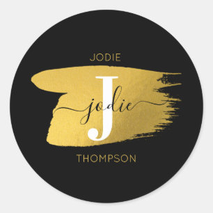 Sticker Rond Monogramme moderne noir et or