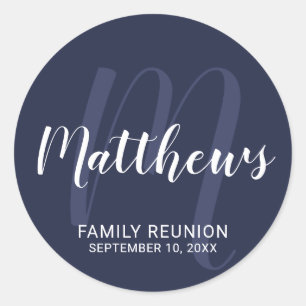 Sticker Rond Monogramme moderne personnalisé et nom de famille