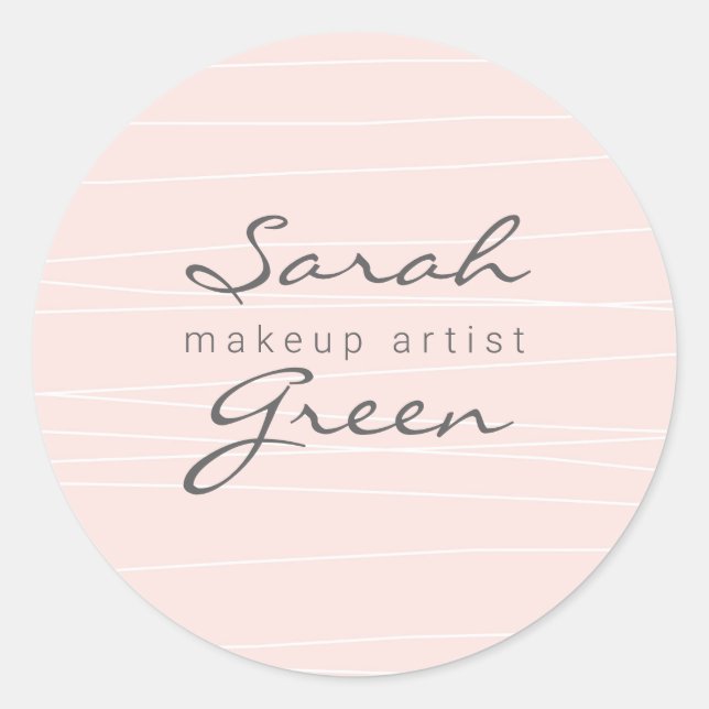 Sticker Rond monogramme moderne rose pâle rayures élégant (Devant)