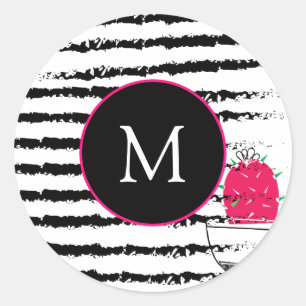 Sticker Rond Monogramme motif de cactus roses