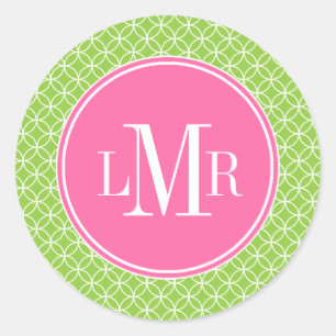 Sticker Rond Monogramme Motif des cercles vert et rose