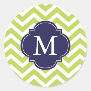 Sticker Rond Monogramme Motif des Zigzags verts et bleus