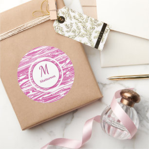 Sticker Rond Monogramme Motif rose moderne personnalisé