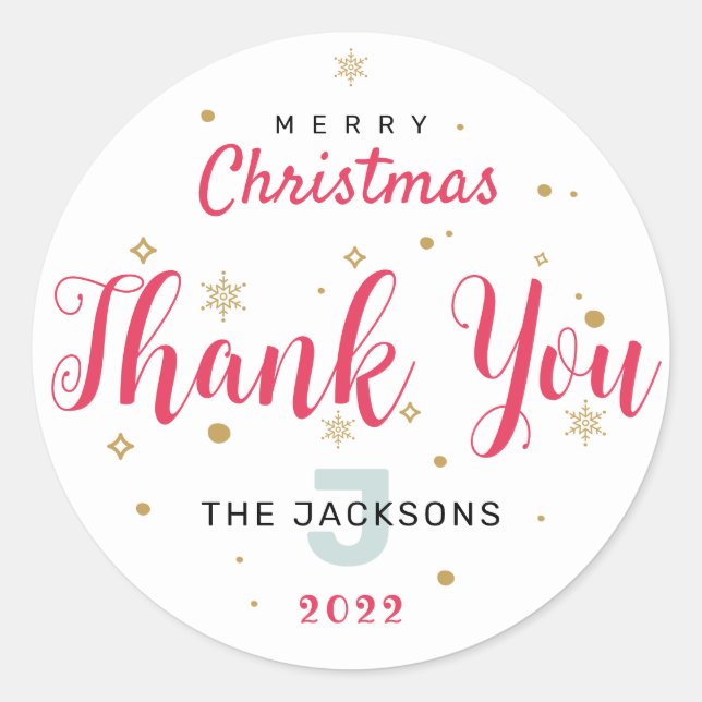 Sticker Rond Monogramme Noël, mignon, Merci personnalisé (Devant)