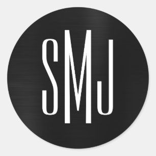 Sticker Rond Monogramme noir à trois feuilles