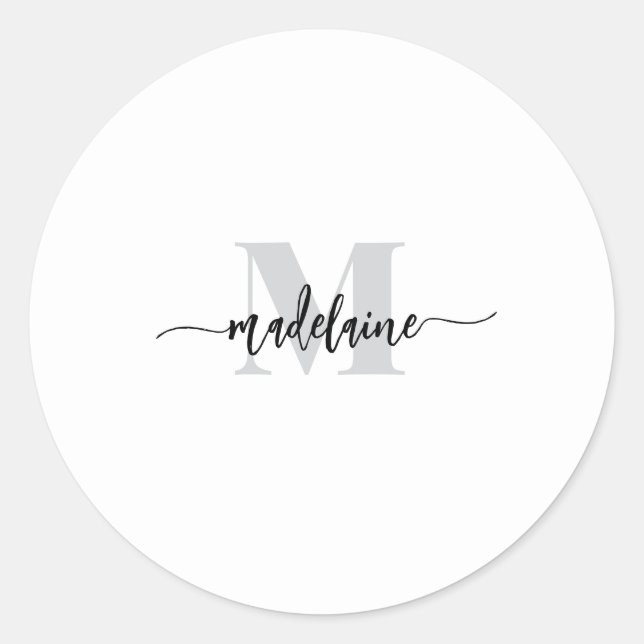 Sticker Rond Monogramme noir argent blanc personnel (Devant)