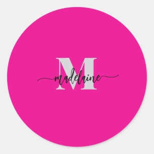 Sticker Rond Monogramme noir argent rose personnel