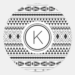 Sticker Rond Monogramme Noir Blanc Sud-Ouest Motif tribal