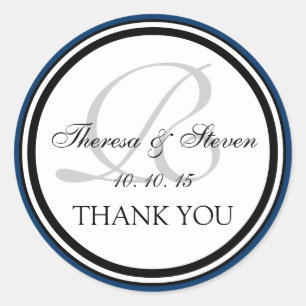 Sticker Rond Monogramme noir bleu marine R Merci Mariage