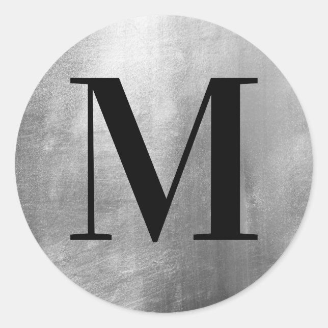 Sticker Rond Monogramme noir classique sur huile d'argent Faux (Devant)