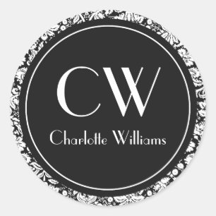 Sticker Rond Monogramme noir Damas