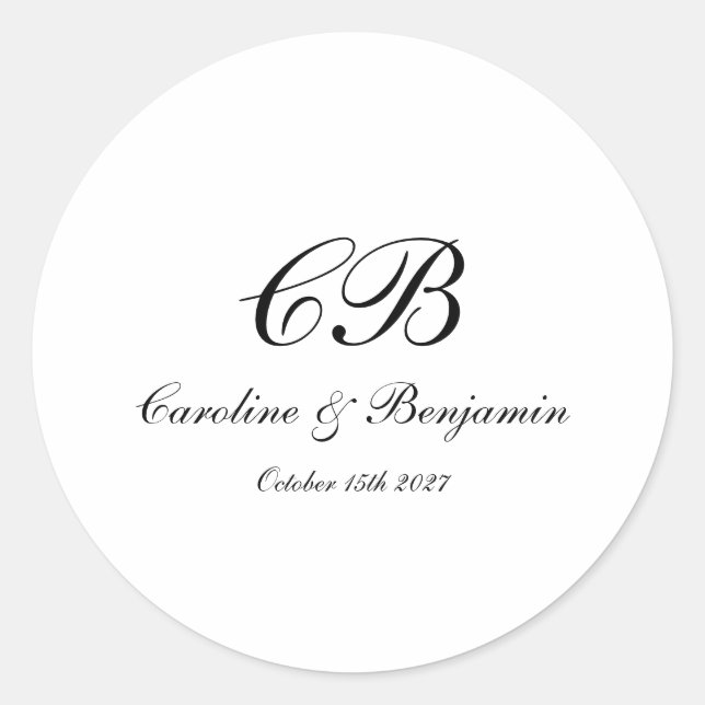 Sticker Rond Monogramme noir et blanc élégant intemporel (Devant)