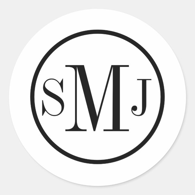 Sticker Rond Monogramme noir et blanc Personnalisation couleur  (Devant)