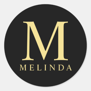 Sticker Rond Monogramme noir et or élégant