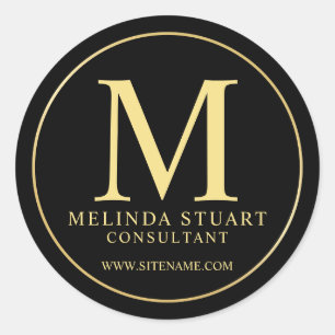 Sticker Rond Monogramme noir et or Elegant Business