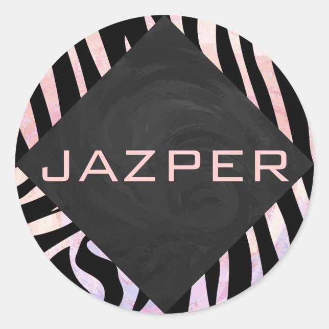 Sticker Rond Monogramme noir et rose Zebra (Devant)