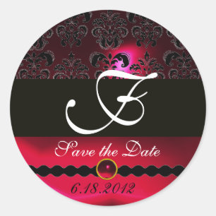 Sticker Rond MONOGRAMME NOIR ET ROUGE RUBY, bordeaux