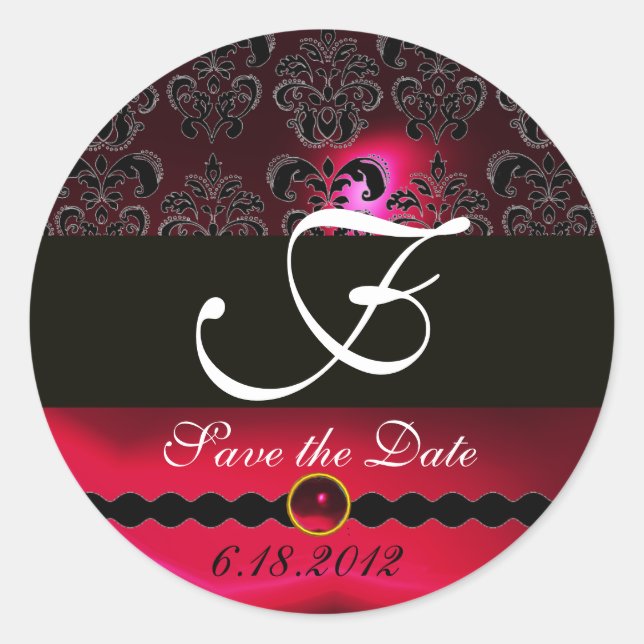 Sticker Rond MONOGRAMME NOIR ET ROUGE RUBY, bordeaux (Devant)