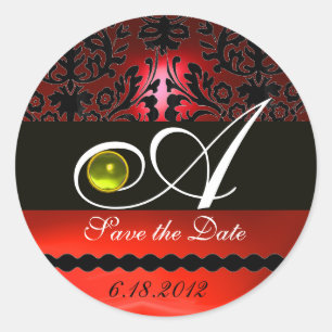 Sticker Rond MONOGRAMME NOIR ET ROUGE, Topaz Jaune