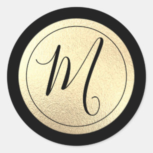Sticker Rond Monogramme noir Gold Foil