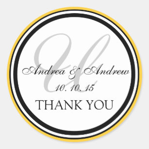 Sticker Rond Monogramme noir jaune U Merci Mariage