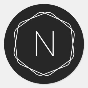 Sticker Rond Monogramme noir moderne Octagon Round