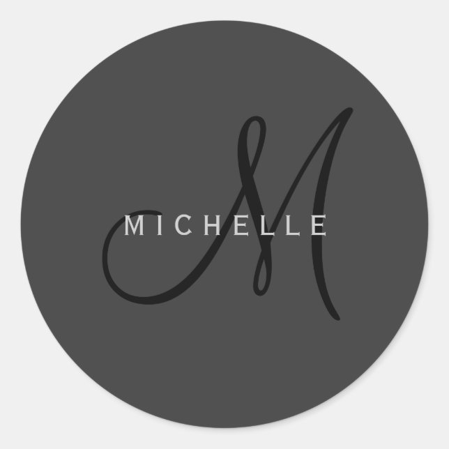 Sticker Rond Monogramme noir professionnel Gris Votre nom (Devant)