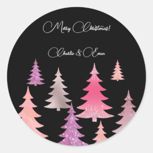 Sticker Rond Monogramme noir rose parties scintillant