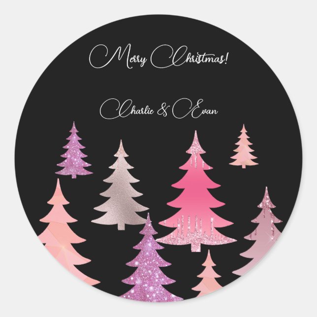 Sticker Rond Monogramme noir rose parties scintillant (Devant)
