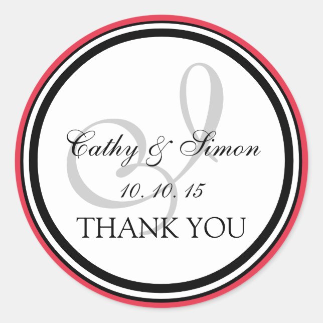 Sticker Rond Monogramme noir rouge I Merci Mariage (Devant)