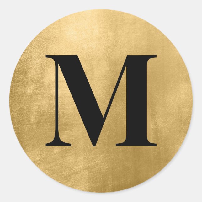 Sticker Rond Monogramme noir sur Faux Gold Foil (Devant)
