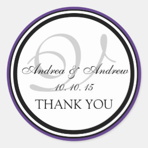 Sticker Rond Monogramme noir violet V Merci Mariage