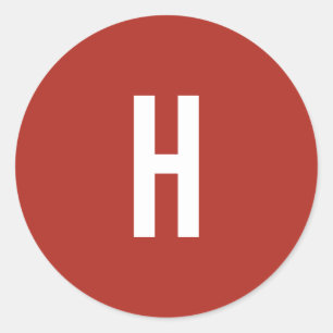 Sticker Rond Monogramme Nom Initial Minimaliste Brique Rouge