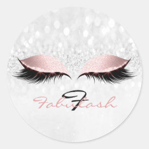 Sticker Rond Monogramme Nom Parties scintillant Rose Yeux Lash 