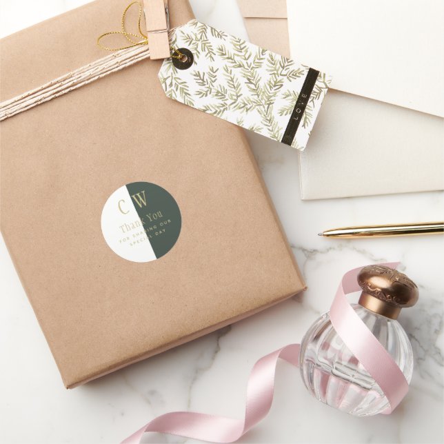 Sticker Rond Monogramme Olive Green Gold Wedding Favor Cadeau (Cadeaux)