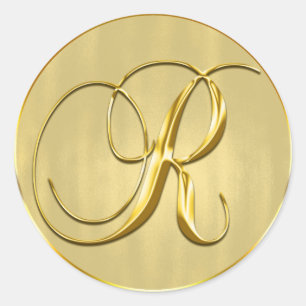 Sticker Rond Monogramme Or R Seal Mariage Invitation Vacances