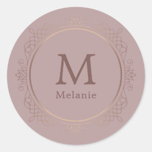 Sticker Rond Monogramme or Rose tendance Elégant Modèle