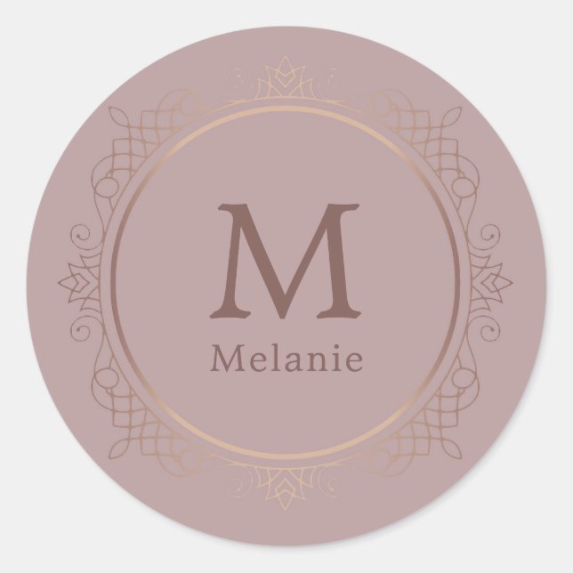 Sticker Rond Monogramme or Rose tendance Elégant Modèle (Devant)