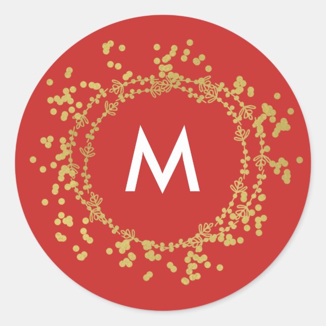 Sticker Rond Monogramme or rouge de Noël (Devant)