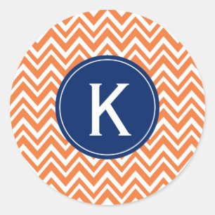 Sticker Rond Monogramme Orange Zigzag Motif