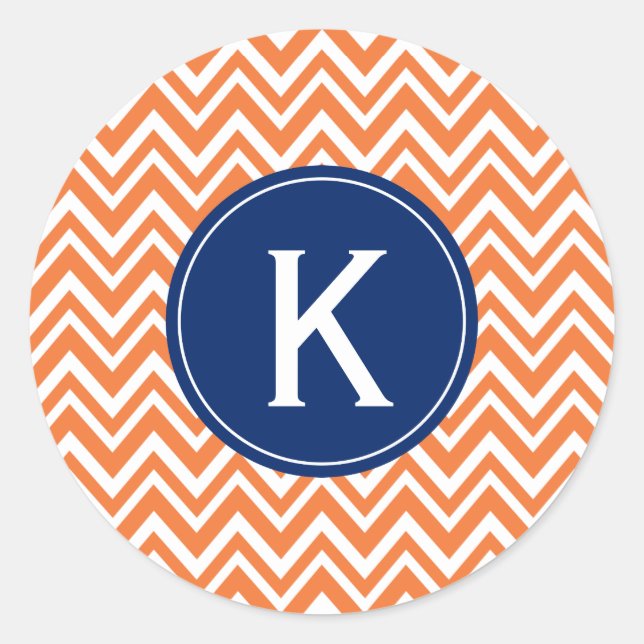 Sticker Rond Monogramme Orange Zigzag Motif (Devant)