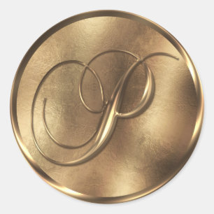 Sticker Rond Monogramme P Faire-part de mariage Bronze