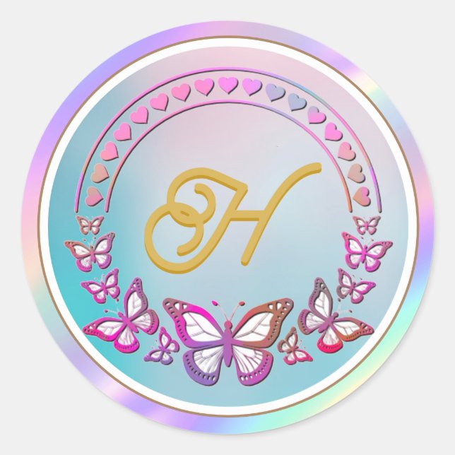 Sticker Rond Monogramme papillon personnalisé (Devant)